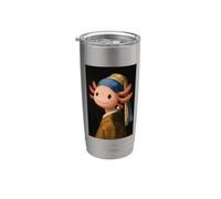 Lindo ajolote con un pendiente de perlas Pintura divertida de Vermeer Vaso térmico de acero inoxidable de doble pared