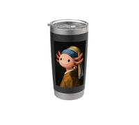 Lindo ajolote con un pendiente de perlas Pintura divertida de Vermeer Vaso térmico de acero inoxidable de doble pared