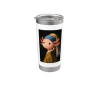 Lindo ajolote con un pendiente de perlas Pintura divertida de Vermeer Vaso térmico de acero inoxidable de doble pared