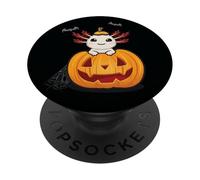 Lindo ajolote en Calabaza, Kawaii, Hello Peek-a-Boo Halloween PopSockets PopGrip Adhesivo