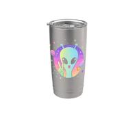 Lindo Alien Cabeza Signo de Paz Universo OVNI Extraterrestre Vaso térmico de acero inoxidable de doble pared