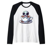 Lindo Alien en Taza de Café Divertida Dibujos Camiseta Manga Raglan