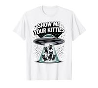 Lindo Alien Show ME Your Kitties Amante de los Gatos Dueño Animal Mamá Camiseta