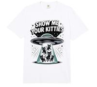 Lindo Alien Show ME Your Kitties Amante de los Gatos Dueño Animal Mamá Comfort Colors Adult Heavyweight T-Shirt