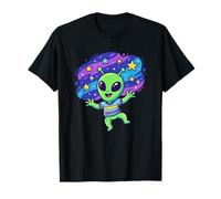 Lindo Alien Verde En Colorida Galaxia Cósmica Camiseta