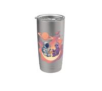 Lindo Alien Y Astronauta Jugando Ajedrez Vaso térmico de acero inoxidable de doble pared