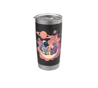 Lindo Alien Y Astronauta Jugando Ajedrez Vaso térmico de acero inoxidable de doble pared