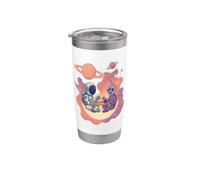 Lindo Alien Y Astronauta Jugando Ajedrez Vaso térmico de acero inoxidable de doble pared