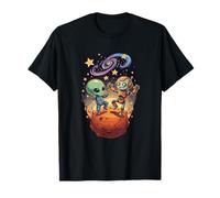 Lindo Alien Y Robot Bailando En El Planeta Espacial Camiseta