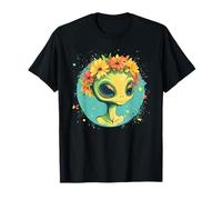 Lindo alienígena con una hermosa corona de flores para adultos y niños Camiseta