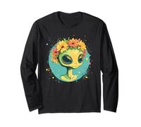 Lindo alienígena con una hermosa corona de flores para adultos y niños Manga Larga