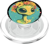 Lindo alienígena con una hermosa corona de flores para adultos y niños PopSockets PopGrip para MagSafe