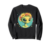 Lindo alienígena con una hermosa corona de flores para adultos y niños Sudadera