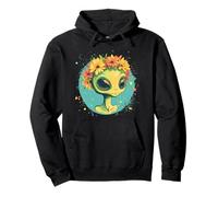 Lindo alienígena con una hermosa corona de flores para adultos y niños Sudadera con Capucha