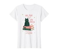 Lindo Amante de los Gatos Bookish Consejos de Vida Humor Camiseta gráfica económica, Mujer, Blanco, L