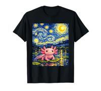Lindo Amante del ajolote Van Gogh Divertido Inspirado en la Noche Estrellada Camiseta