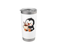 Lindo amante del café pingüino despierta temprano Vaso térmico de acero inoxidable de doble pared