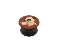 Lindo Amante del Café Pug Despertar y Levantarse Feliz PopSockets PopGrip Adhesivo