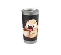 Lindo Amante del Café Pug Despertar y Levantarse Feliz Vaso térmico de acero inoxidable de doble pared