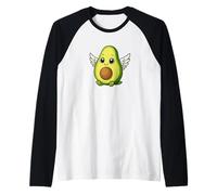Lindo ángel de aguacate de dibujos animados con alas Camiseta Manga Raglan