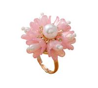 Lindo anillo de declaración de flores de perlas para mujeres Pétalos de oro plateado Pétalo Floral Promesa de boda Floral Expandente Ajustable Ajuste ABIERTO ANILLOS DE FIELO COMOMENTO Joyería de
