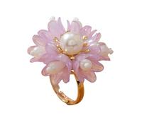 Lindo anillo de declaración de flores de perlas para mujeres Pétalos de oro plateado Pétalo Floral Promesa de boda Floral Expandente Ajustable Ajuste ABIERTO ANILLOS DE FIELO COMOMENTO Joyería de