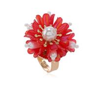 Lindo anillo de declaración de flores de perlas para mujeres Pétalos de oro plateado Pétalo Floral Promesa de boda Floral Expandente Ajustable Ajuste ABIERTO ANILLOS DE FIELO COMOMENTO Joyería de