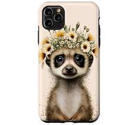 Lindo animal de la vida silvestre del suricato encantador con el tocado floral Carcasa para iPhone 11 Pro Max