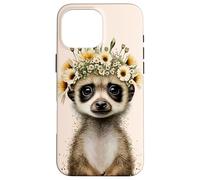 Lindo animal de la vida silvestre del suricato encantador con el tocado floral Carcasa para iPhone 16 Pro Max