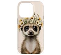 Lindo animal de la vida silvestre del suricato encantador con el tocado floral Carcasa para iPhone 14 Pro
