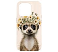 Lindo animal de la vida silvestre del suricato encantador con el tocado floral Carcasa para iPhone 15 Pro