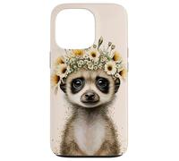 Lindo animal de la vida silvestre del suricato encantador con el tocado floral Carcasa para iPhone 13 Pro