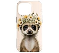 Lindo animal de la vida silvestre del suricato encantador con el tocado floral Carcasa para iPhone 16 Pro