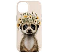 Lindo animal de la vida silvestre del suricato encantador con el tocado floral Carcasa para iPhone 14 Plus