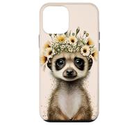 Lindo animal de la vida silvestre del suricato encantador con el tocado floral Carcasa para iPhone 12 mini