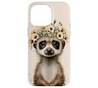 Lindo animal de la vida silvestre del suricato encantador con el tocado floral Carcasa para iPhone 14 Pro Max