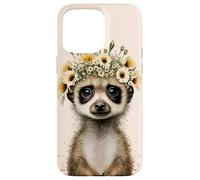 Lindo animal de la vida silvestre del suricato encantador con el tocado floral Carcasa para iPhone 15 Pro Max