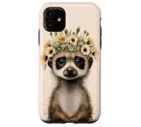 Lindo animal de la vida silvestre del suricato encantador con el tocado floral Carcasa para iPhone 11