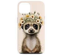 Lindo animal de la vida silvestre del suricato encantador con el tocado floral Carcasa para iPhone 13