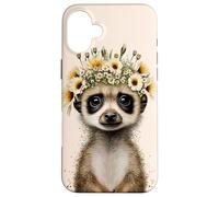 Lindo animal de la vida silvestre del suricato encantador con el tocado floral Carcasa para iPhone 16 Plus