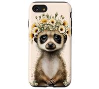 Lindo animal de la vida silvestre del suricato encantador con el tocado floral Carcasa para iPhone SE (2020) / 7 / 8