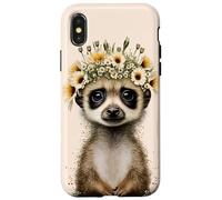 Lindo animal de la vida silvestre del suricato encantador con el tocado floral Carcasa para iPhone X/XS