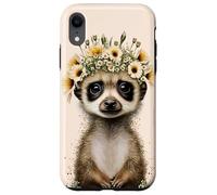Lindo animal de la vida silvestre del suricato encantador con el tocado floral Carcasa para iPhone XR