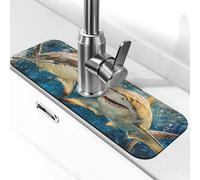 Lindo animal de tiburón, tapete de grifo de océano para fregadero de cocina, tapete de secado súper absorbente para cocina, baño, fregadero, cafetería, bar, grifo, decoración de regalos (15 x 5.5