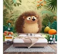 Lindo Animal Erizo Papel Pintado Fotomural de Tela No Tejida, Decoración de Pared para Salón, Dormitorio, Oficina y Comedor, Verde Revestimiento Decorativo de Interior 300x210 cm
