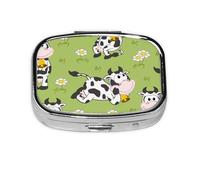 Lindo animal vaca verde, pastillero con 2 compartimentos, organizador portátil