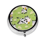 Lindo Animal Vaca Verde, Pastillero, Pastillero redondo Pequeño contenedor de pastillas Organizador de pastillas de viaje