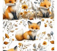 Lindo Animal Zorro Papel de Pared Autoadhesivo Planta Flor Pelar y Pegar Papel Pintado Adhesivo Impermeable Mate Removible Wallpaper para Dormitorio Muebles Armario Pared Salon Pegatina 0.4x5 m