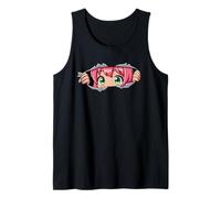 Lindo Anime Chica Mirando a través de rasgar Divertido diseño Kawaii Camiseta sin Mangas