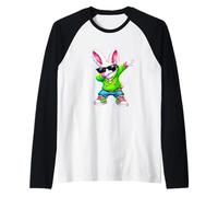 Lindo Anime Dabbing Bunny Conejo Feliz Pascua Niño Niña Niños Camiseta Manga Raglan